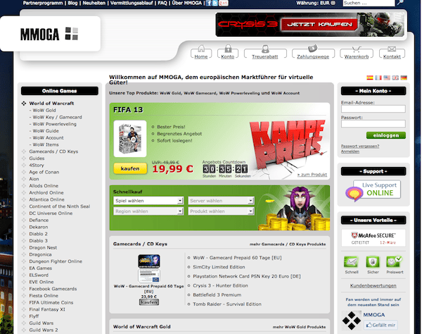 MMOGA - Spiele und virtuelle Güter Online Shop