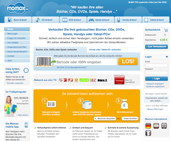 Momox - Medien online verkaufen