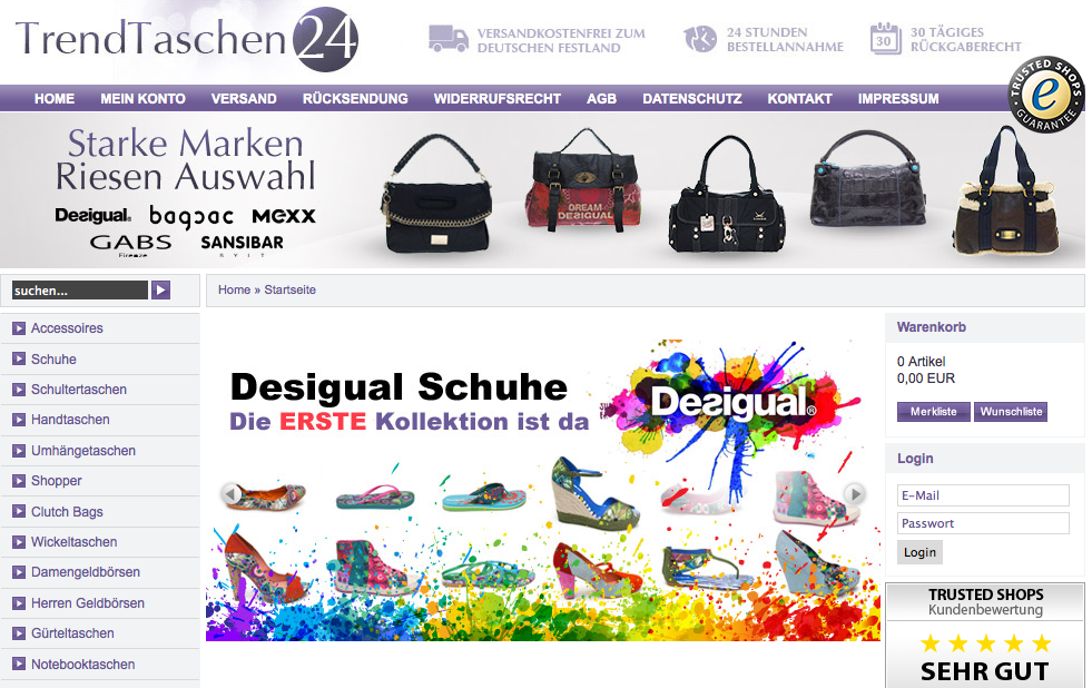 Taschen, Schuhe und Accessoires online kaufen bei trendtaschen24.de
