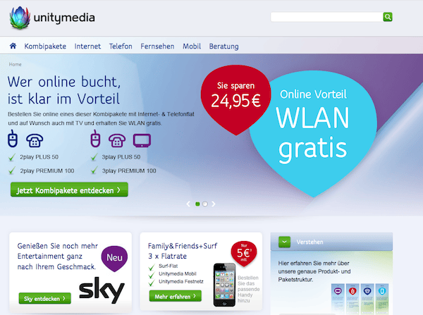 Unitymedia Internet, TV & Telefon online bestellen